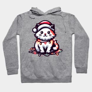 Cute Christmas Cat Santa Hat Christmas Lights Adorable Hoodie